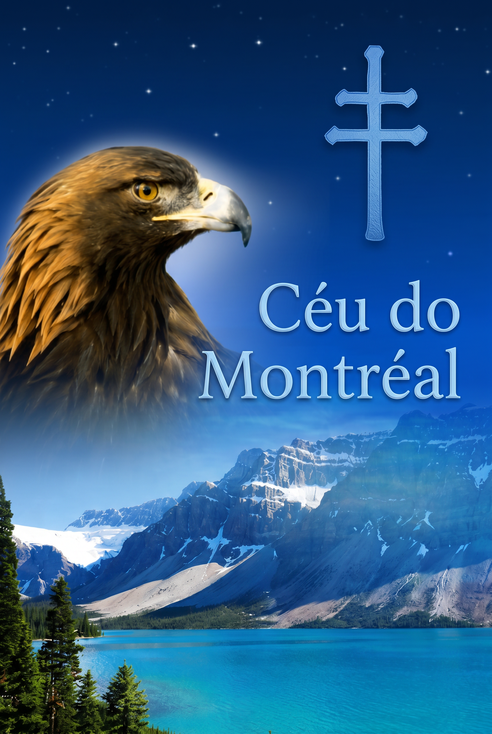 Céu do Montréal — golden eagle, Cross of Caravaca, Canadian mountains and lake